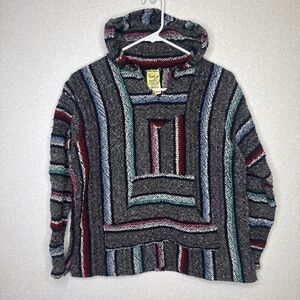 Franks Textiles Baja Hoodie Mens Size M Striped Mexican Blanket Pullover Sweater